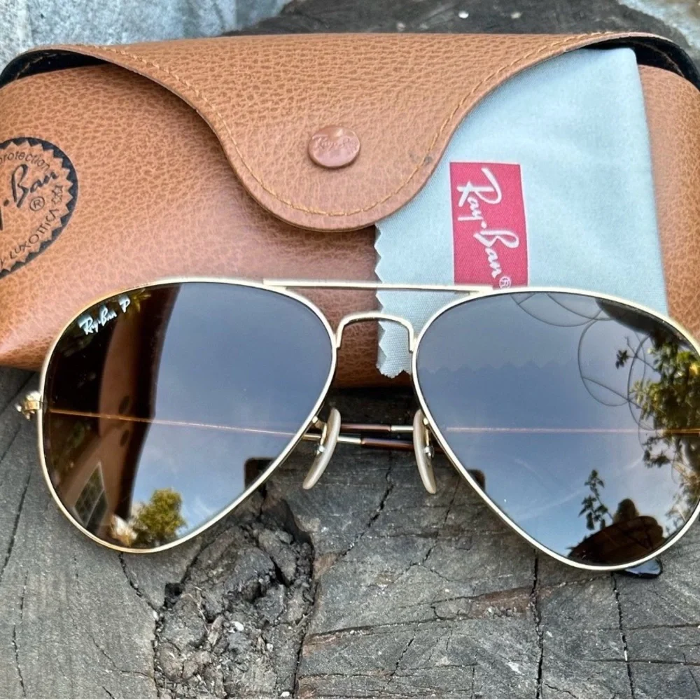 Ray Ban Sunglasses RB3025 001/M2 Polarized Aviator Large Metal 58-14 - Gold Brwn - Picture 8 of 14